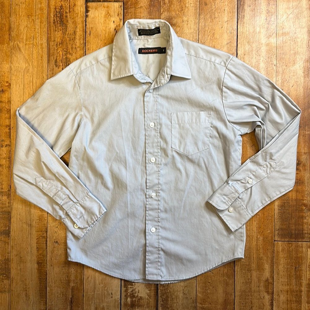 Dockers Dress Shirt Size 8 Long sleeve Button down slate Gray Shirt Spring